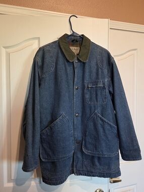 L.L. Bean Blue Denim Field Coat with Olive Cordury Collar